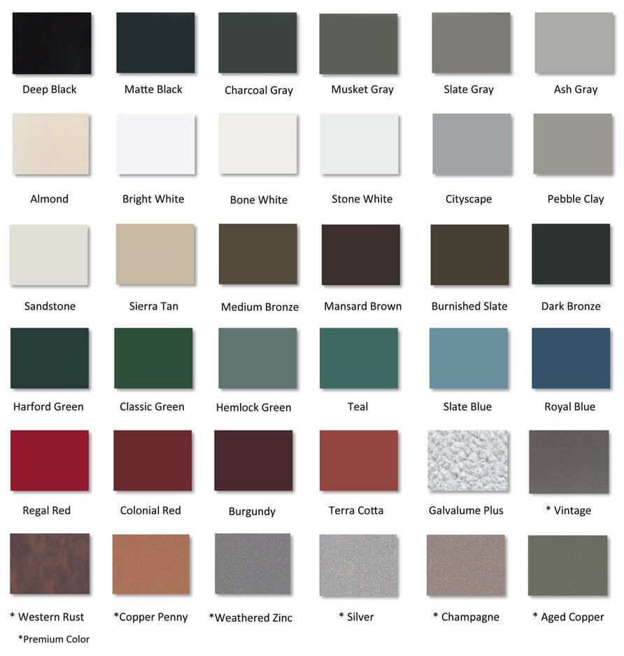 color chart roof colors
